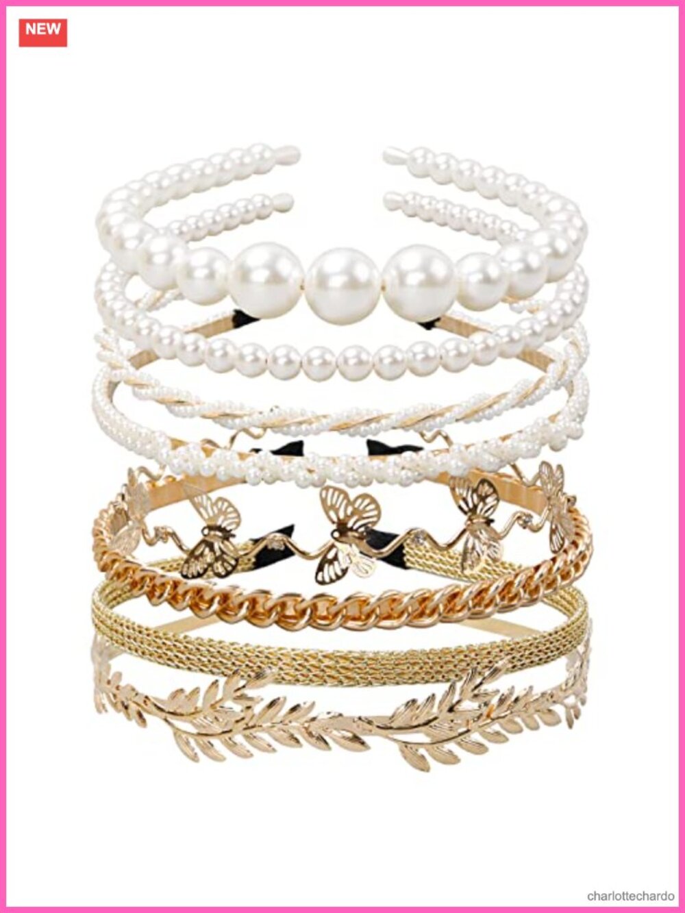 Pearl Headbands for Women 8 Pack Faux Pearl Gold Metal Hairband Bridal Wedding